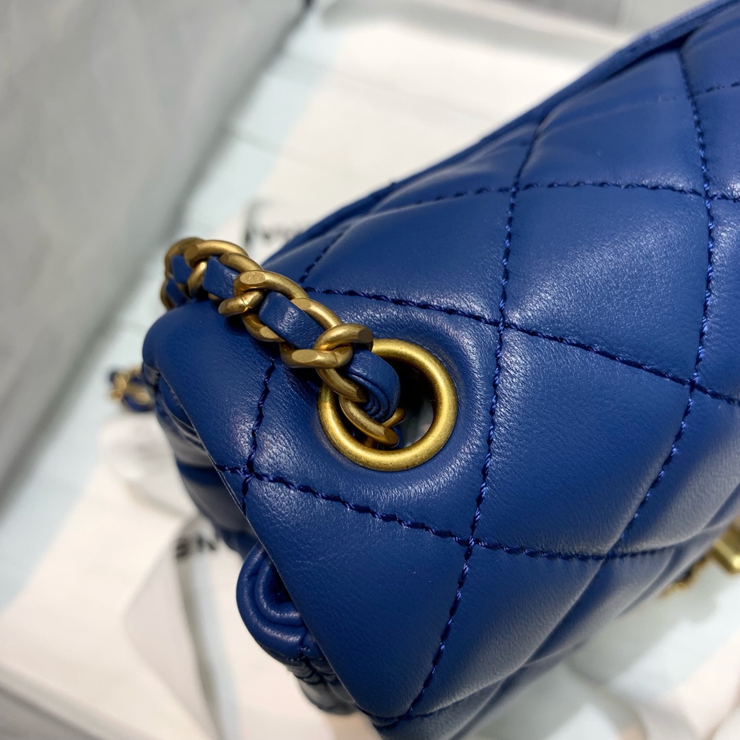 Mini Classic Flap Lambskin Bag AS1786 Blue/Gold